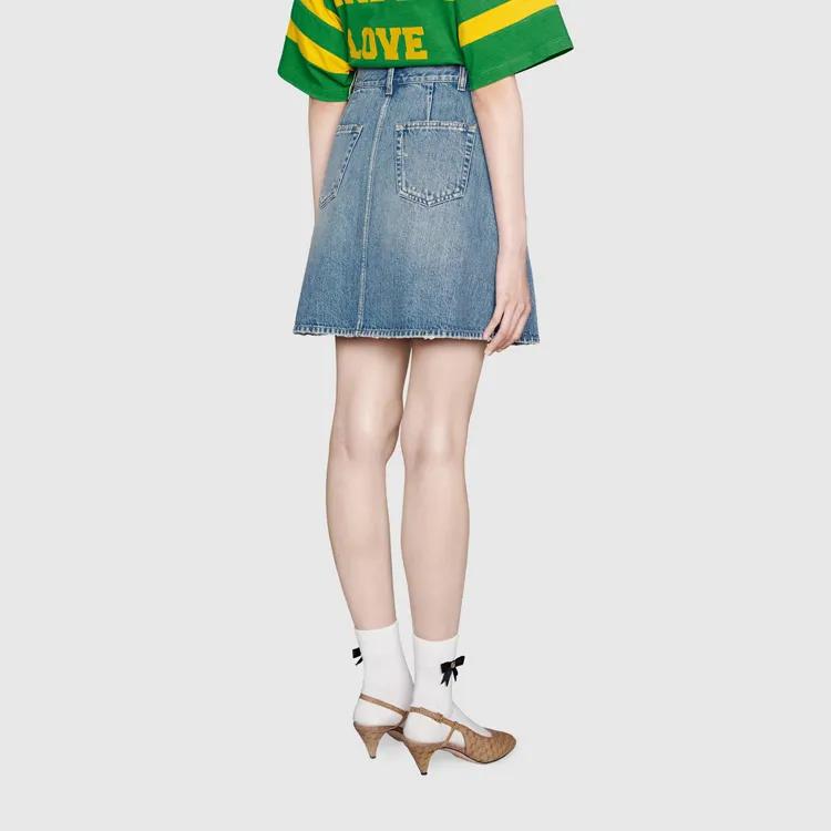 GUCCI Denim Dress Women's Light Blue (Unisex) Denim Short Skirts 663894 XDBP2 4452