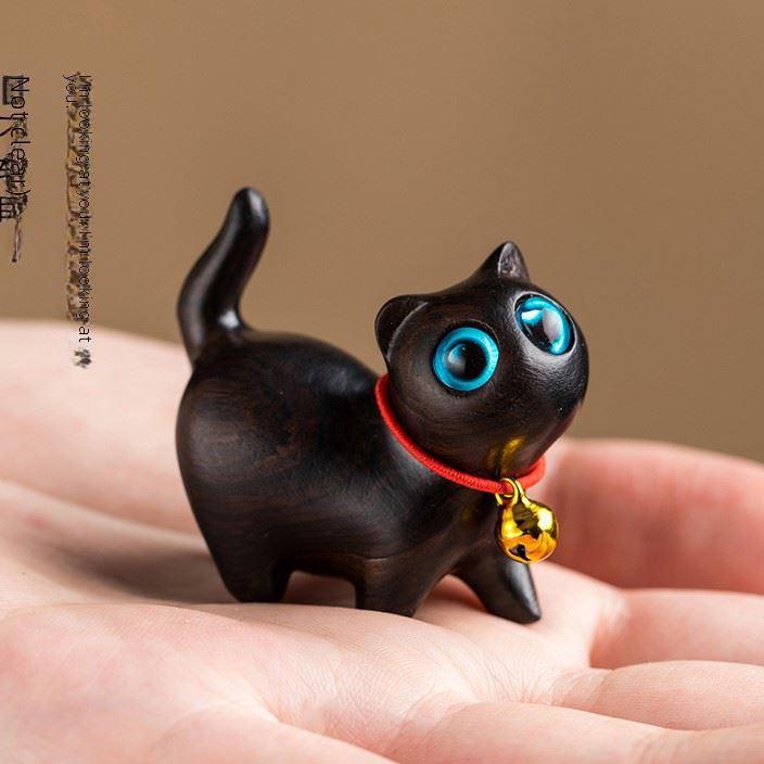 Украшение для кошек из зеленого сандалового дерева и черного дерева - креативная деревянная резьба в виде котенка