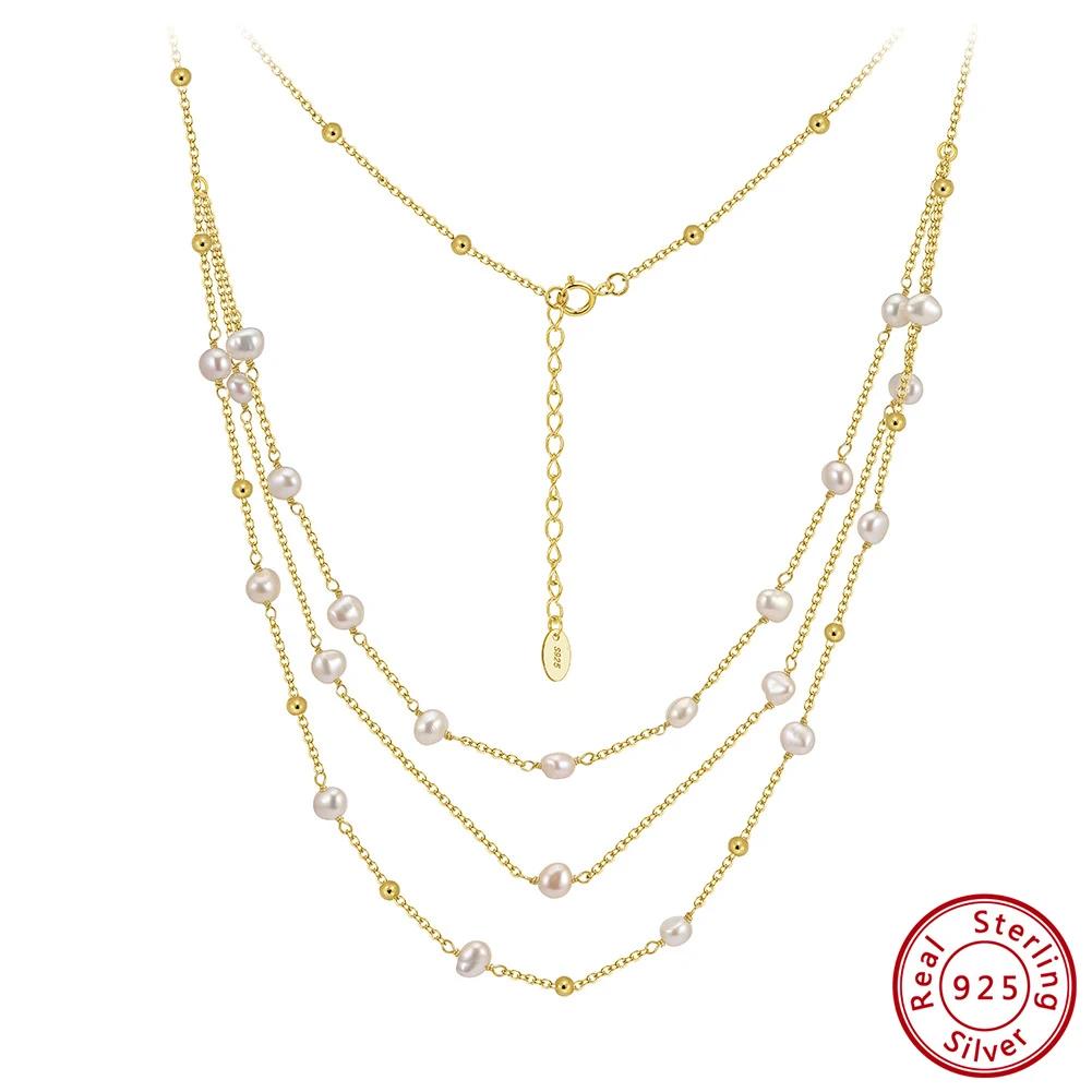 ORSA JEWELS Многослойное ожерелье из натурального жемчуга Стерлинговое серебро 925 пробы Модная многослойная жемчужная чокер-цепочка для женщин Украшения GPN89