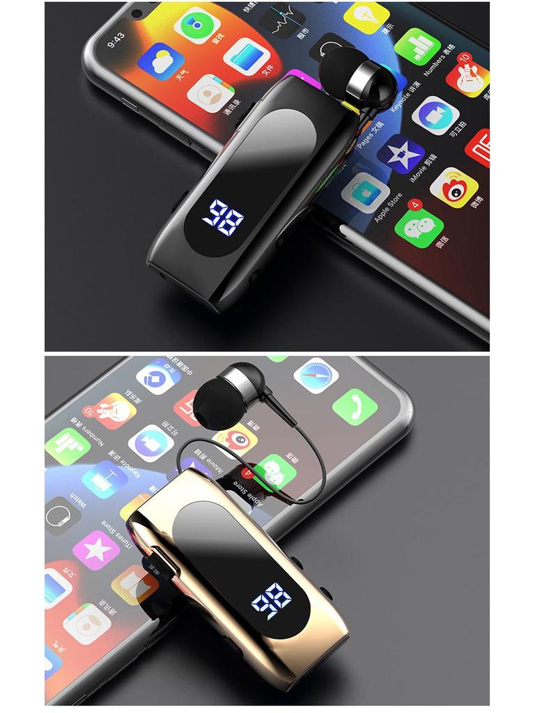 Спортивные Bluetooth-наушники K55 с выдвижным проводом, клипсой большой емкости, шумоподавлением, цифровым дисплеем.