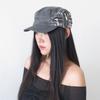Y2k Metal Rivet Flat Top Hat Cloth Equestrian Hat Personality Retro Baseball Cap  Travel