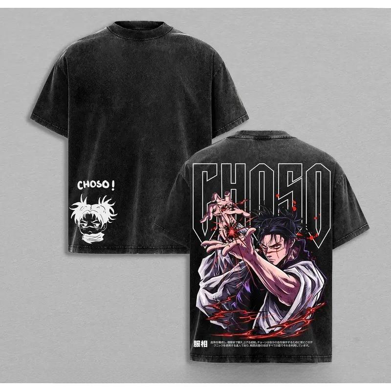 Футболка с принтом Аниме Jujutsu Kaisen Чосо Мужская Женская Стирка Хлопок Винтаж Свободная Футболка Харадзюку Мужская Футболка с коротким рукавом