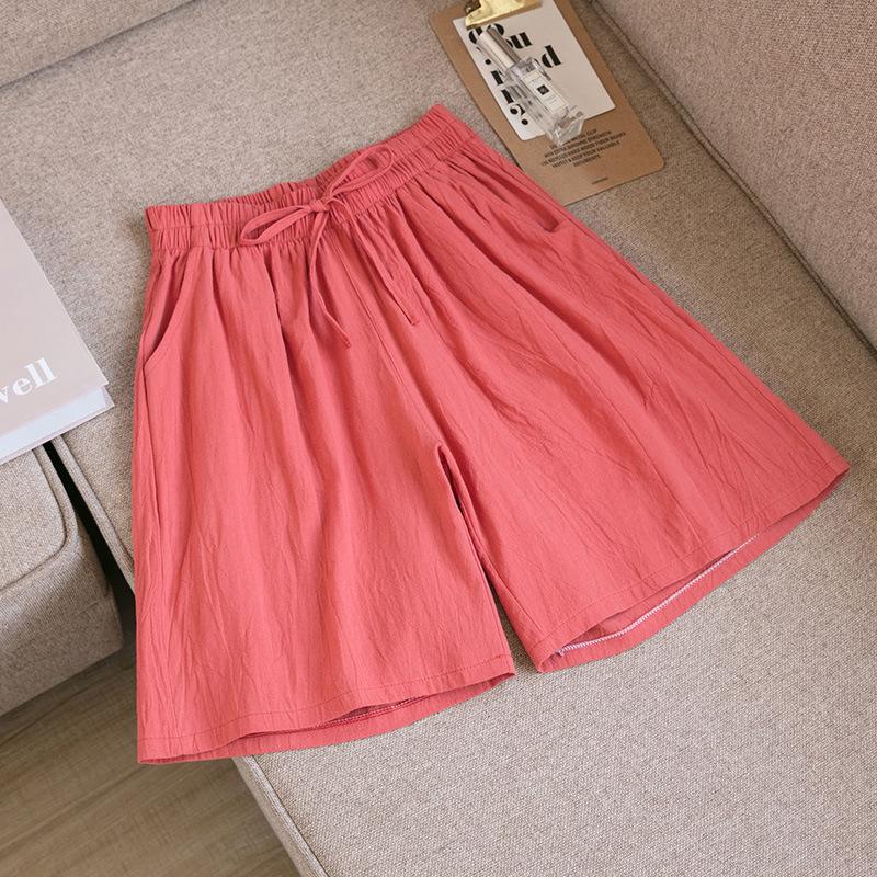 Women's Summer Cotton Linen Five Inch Breathable Mid Length Pants Casual Loose Oversized Wide Leg Pants