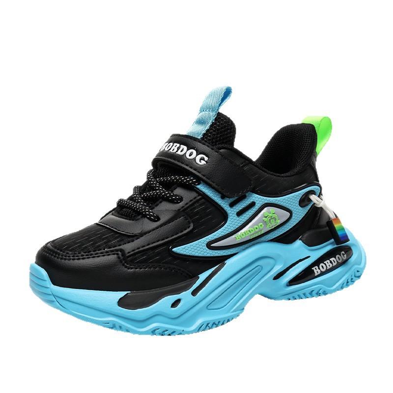 Babu Bean Boys Sneakers 2025 Autumn New Children's Leather Surface Medium and Large Children's Lightweight Velcro Running Shoes