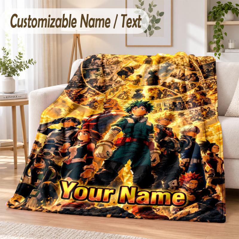 My Hero Academia Custom Name Flannel Throw Blanket Soft Warm for Sofa Bed Indoor Home Use