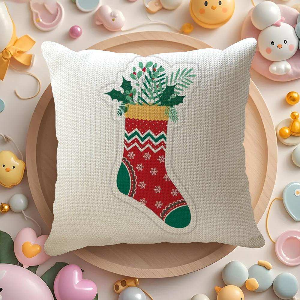 Christmas Red Socks Happy Surprise Pillow Case Pattern Printed Pillowcase for Living Room Sofa Cushion Cover Bedroom Decor