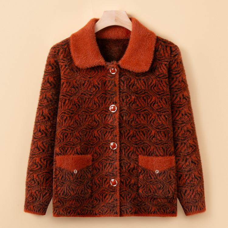 Кардиган-свитер бабушки с лацканами, весенне-осенний, для женщин среднего и пожилого возраста, вязаные куртки, одежда для пожилых с плюшем