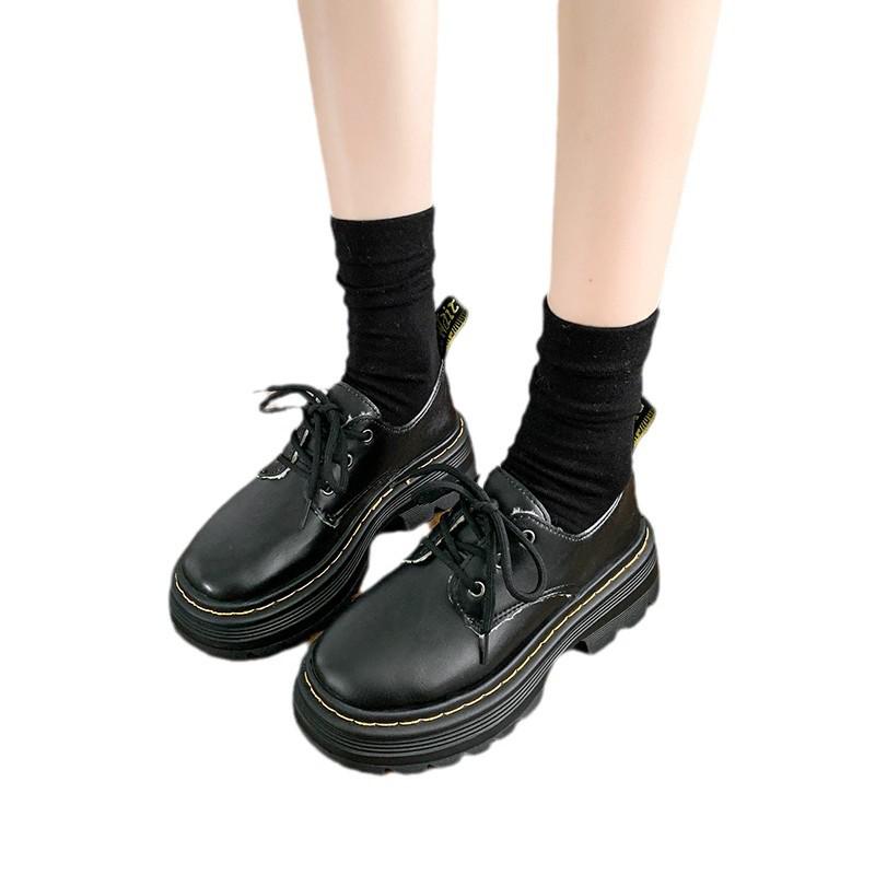 Женские туфли дерби на шнуровке с круглым носком, осенние 2024 года, с толстым каблуком и подошвой