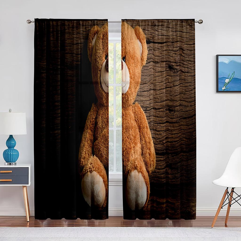 Семейные тюлевые шторы Happy Teddy Bears для кухни, гостиной, спальни, прозрачный шифон, прозрачная оконная занавеска из вуали