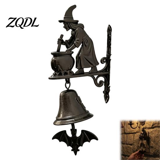Bat Pendant Ornament Vintage Witch Doorbell, 3D Decorative Brewing Medicine Door Bell, Halloween Gothic Wall Decor Wind Chime with Charm for Outdoor,