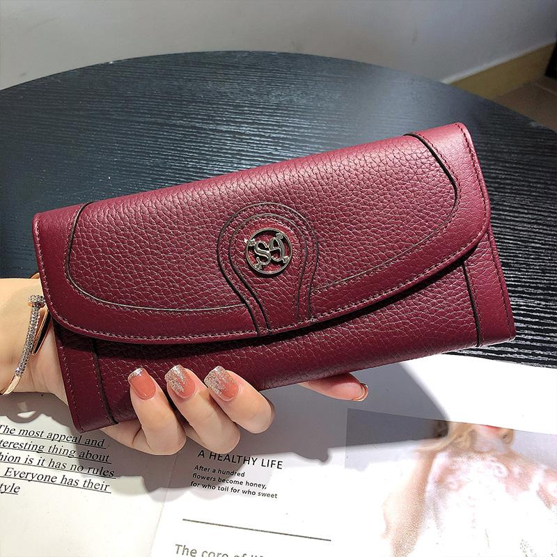 Новинка 2024 года, женские кошельки из натуральной кожи, роскошный длинный кошелек из воловьей кожи, оригинальный брендовый клатч-конверт, большой вместительный кошелек для телефона