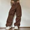 Casual Loose American Retro Cargo Pants Streetwear Drawstring Wide Leg Pants Women 2023 Fashion High-waist Ladies Trousers 27909
