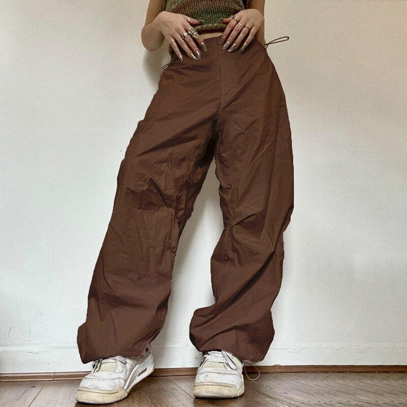 Casual Loose American Retro Cargo Pants Streetwear Drawstring Wide Leg Pants Women 2023 Fashion High-waist Ladies Trousers 27909