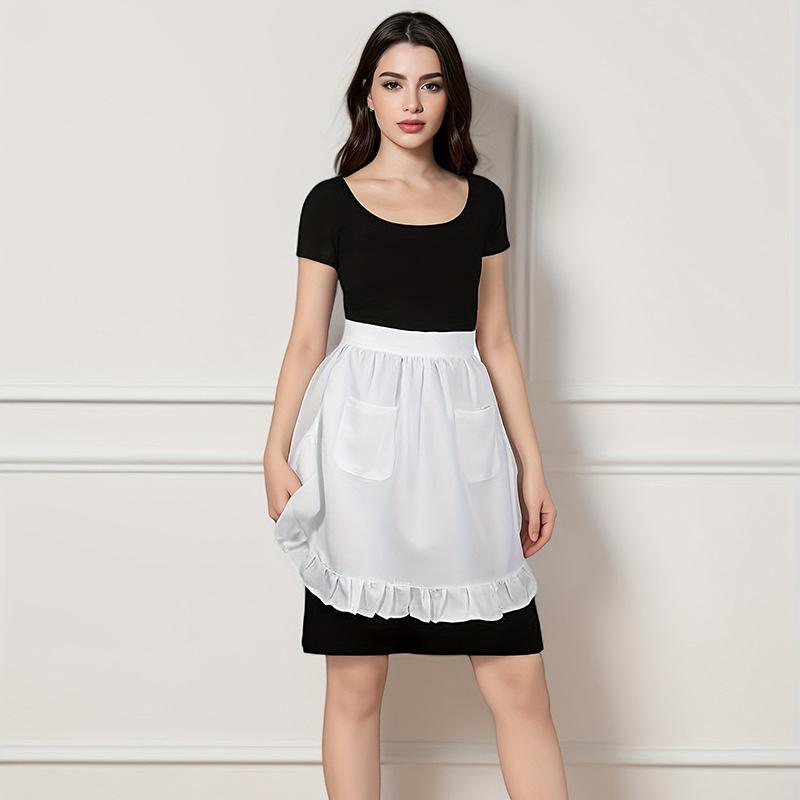 Woman Half Waist Cooking Kitchen Apron Short Lolita Maid Sexy Lace Black White Bib Beauty Flower Coffee Shop Pinafore Home Work