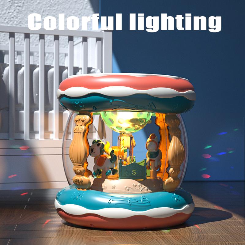 Детская музыкальная игрушка-карусель, вращающийся проектор, ручной барабан, Монтессори, ранняя обучающая сенсорная игрушка для пения, подарок для малышей, От 1 до 3 лет