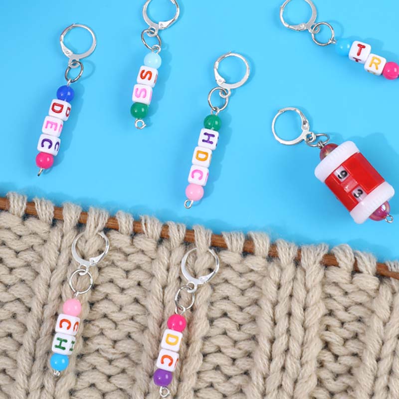 WTEMPO Разноцветный брелок-маркеры для вязания, квилтинга, вязания крючком с бусинами и замком. Идеальный подарок для бабушки или мамы. Швейные принадлежности с сумкой.