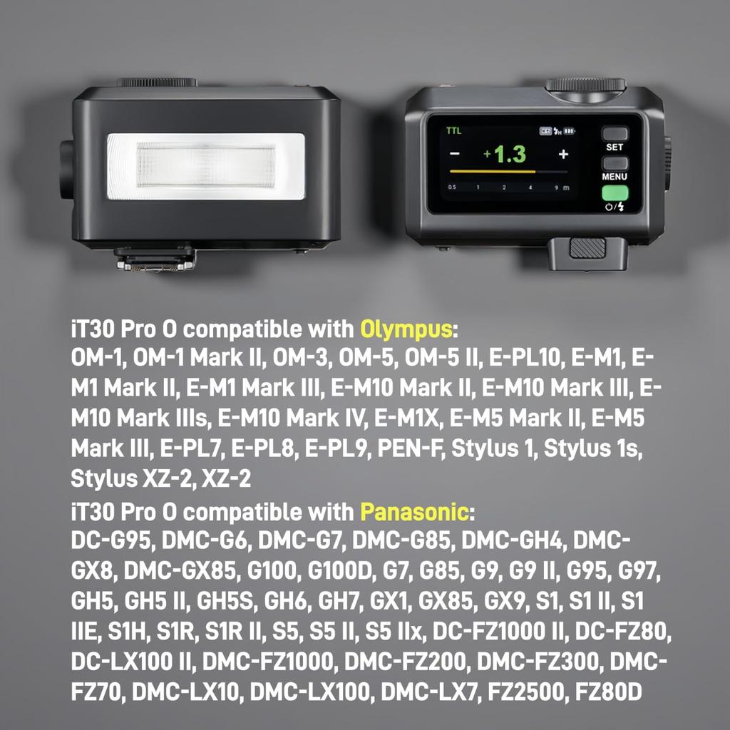 Godox IT30Pro O TTL Вспышка для камеры Сенсорный экран Быстрая зарядка Легкая конструкция Компактная зарядка и 560 полных вспышек Контроль света Рассеиватель для Olympus