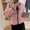 Autumn and Winter New Bow-tie Knitted Cardigan Women's Soft Waxy Loose Age-reducing Single-breasted Sweater Jacket