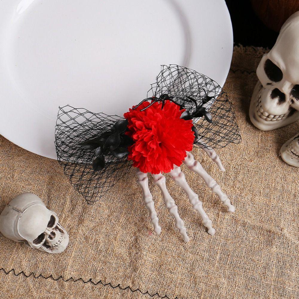 Cloth Ghost Claw Hair Clip Cosplay Supply Halloween Headwear Skeleton Hand Rose Hairpin Children