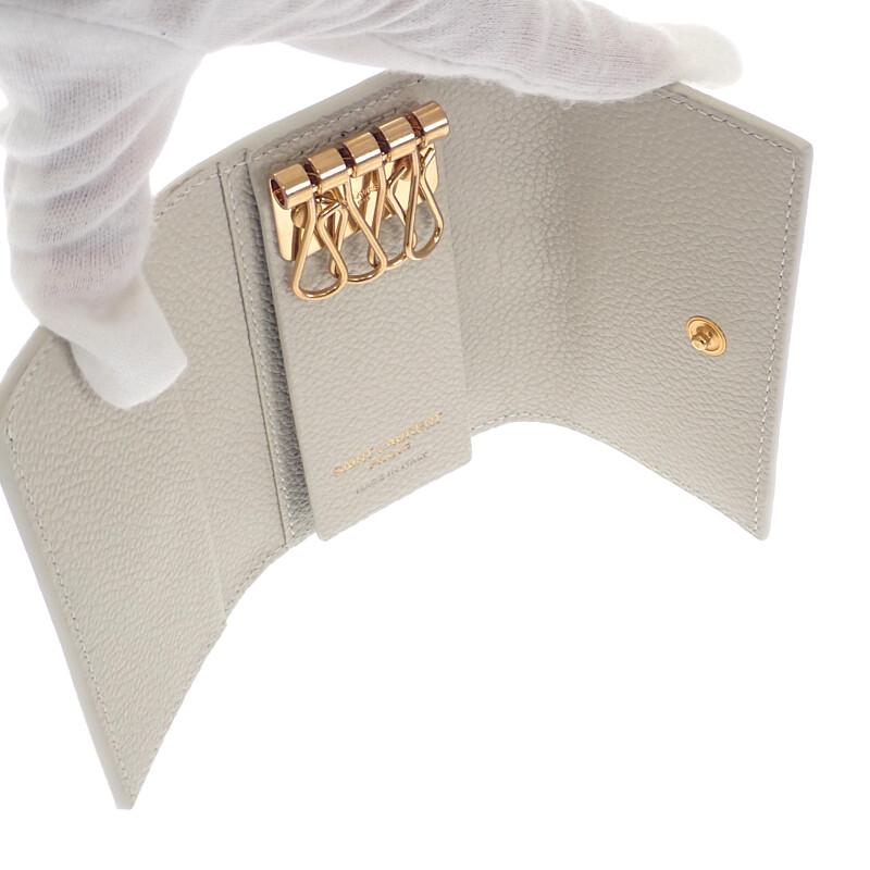 Saint Laurent 693749 B680J 9207 Key Holder  Ivory Calfskin/metal Women