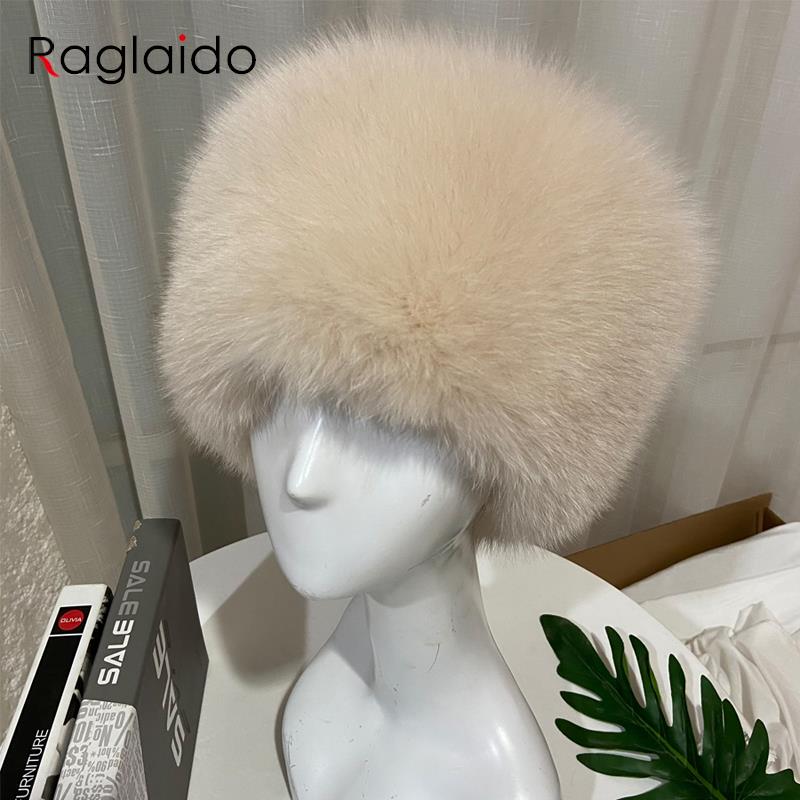 Outdoor Warm Luxury Woman Hat Fluffy Natural Fox Fur Fur Fluffy Cap Fluffly Snow Hat Balls Female Hot 100% Genuine Fur Hat