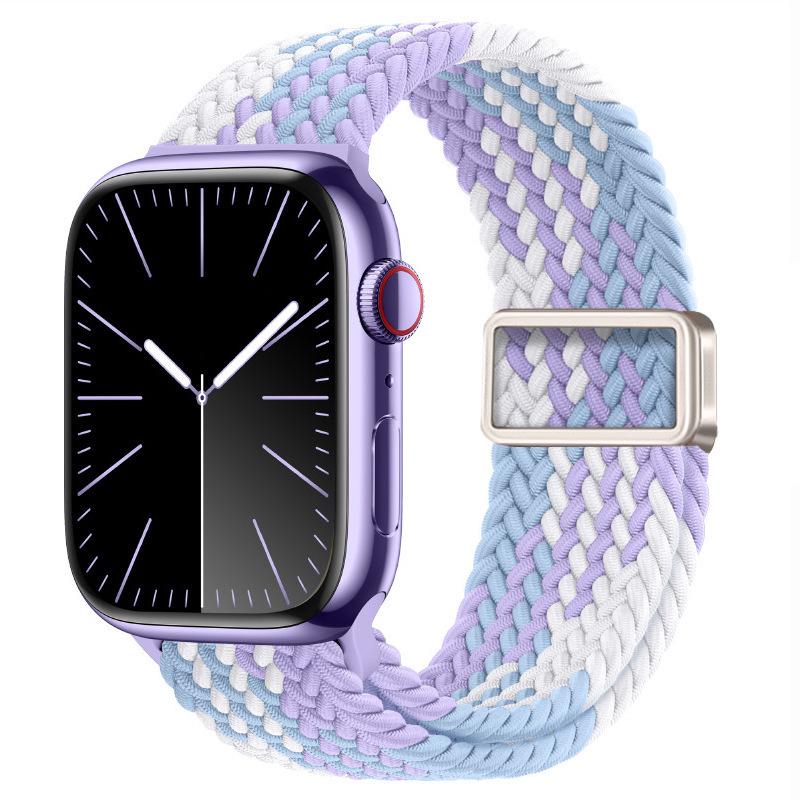 Совместимо с Apple Watch S10, iWatch 11, Xiaomi 9, Huawei; Нейлоновый ремешок с магнитной пряжкой "Радуга".