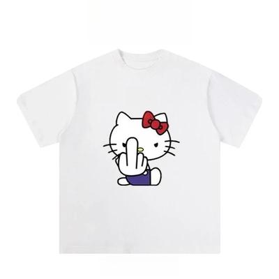 Американская Hello Kitty Веселый принт 2025 Женская Мультяшная Периферия Топ Тренд Плюс Свободная Повседневная Футболка с Коротким Рукавом#Цвет(1)
