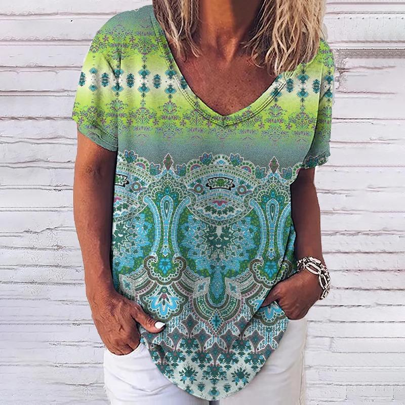 Модная женская футболка с 3d цветочным принтом, топы, футболки с v-образным вырезом и короткими рукавами, женская одежда, летняя футболка большого размера, женская одежда