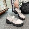 Summer New Platform Small Leather Shoes One-word Buckle Round Head Temperament Medium Heel Versatile Comfortable Mary Jane Shoes
