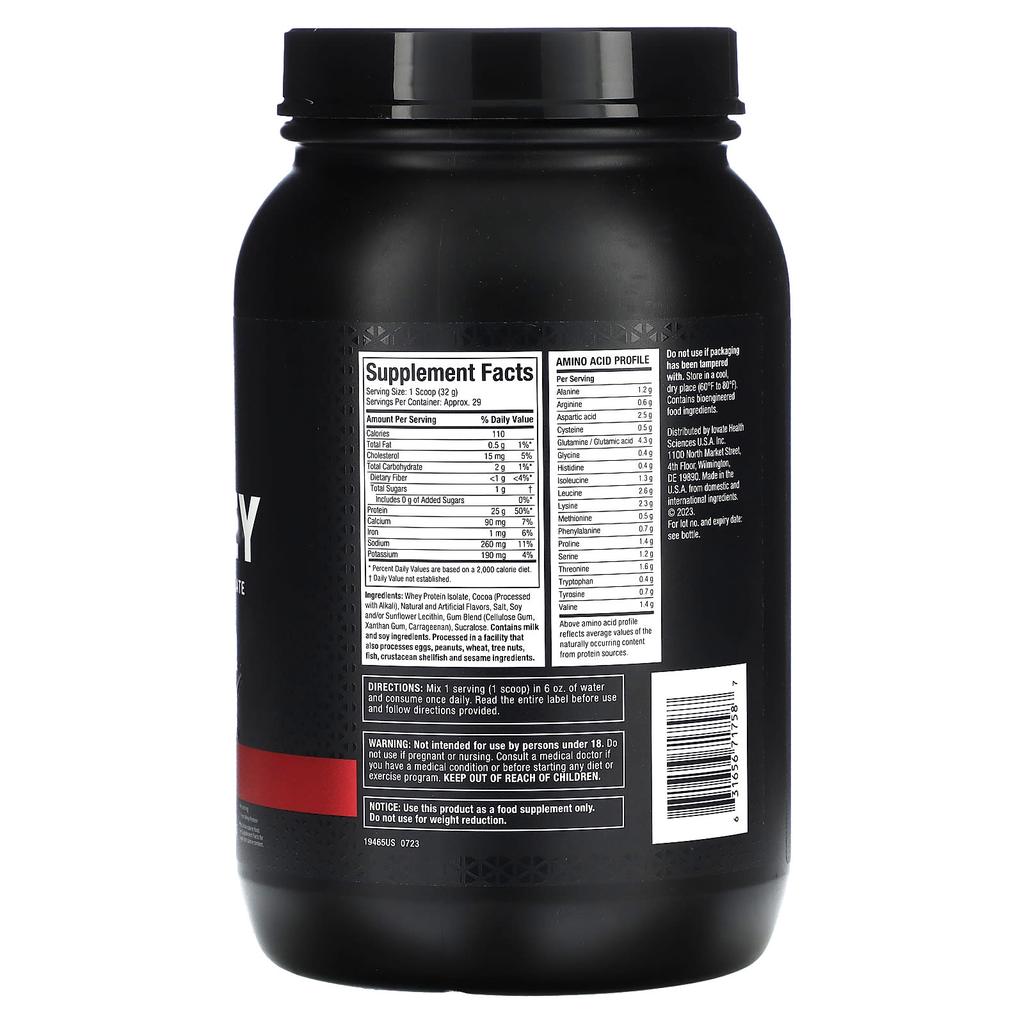 Isowhey, 100% Whey Protein Isolate, Chocolate, 907G (2Lbs)