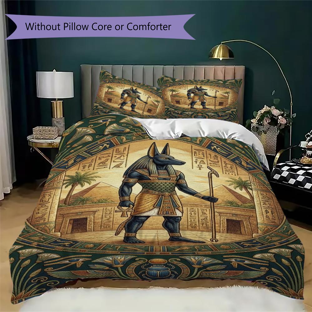 Anubis Pattern Bedding uilt Set uilt Cover Pillowcase Home Decoration Birthday Gift (1 * duvet cover + 2 * pillowcase without core)88