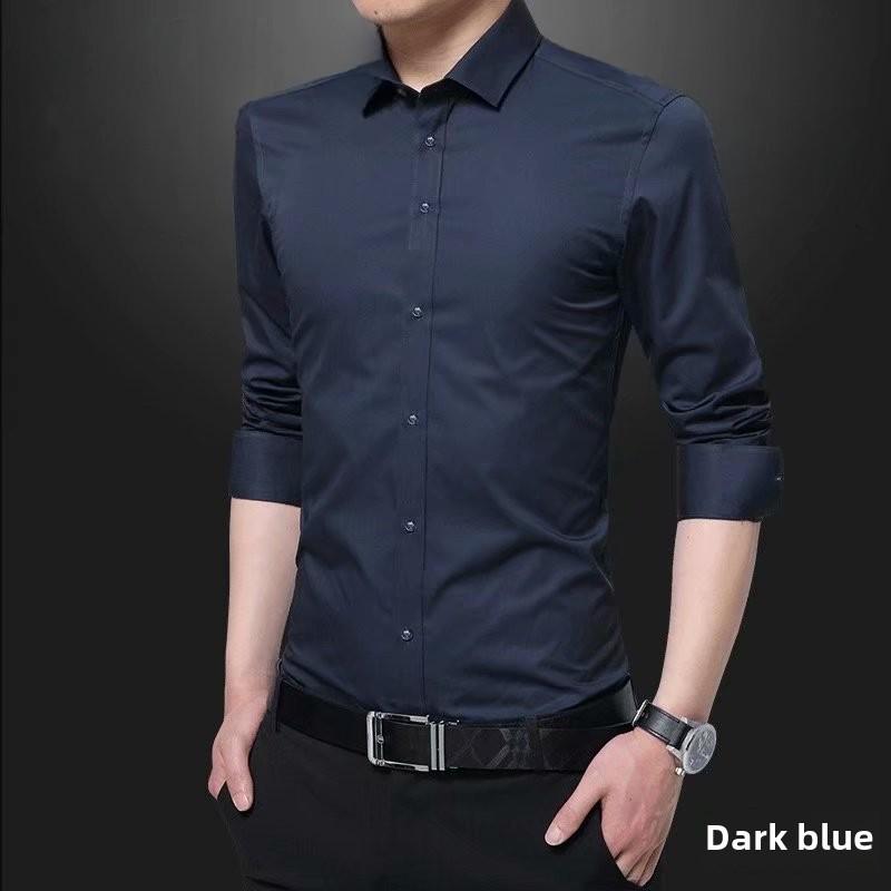 Men's Slim Fit Long-Sleeve White Shirt - Trendy Korean Business Style for Spring and Autumn