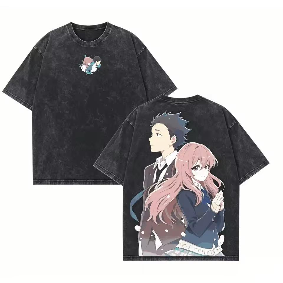 Футболка A Silent Voice Washed 2026 Новая Модель Одежда с Индивидуальностью Рубашка Одежда на Весь Год Винтажная Ретро Мода Винтажные Парные