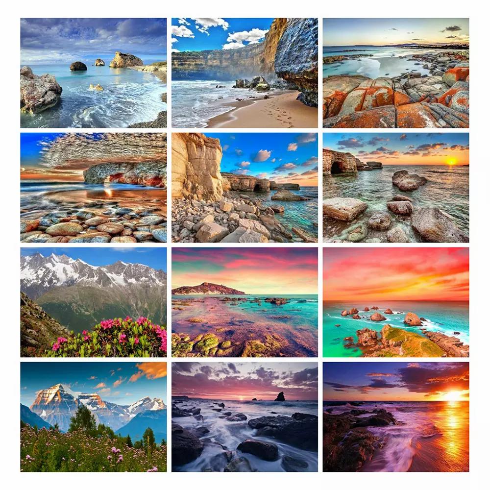 Алмазная картина, полный круглый квадратный природный пейзаж, настенные наклейки, мозаика, пляжная вышивка, горный пейзаж, алмазное искусство