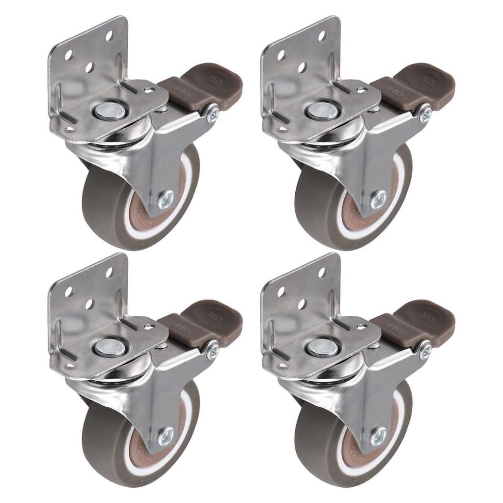 Side Mount Casters 2 Inch Furniture Wheels L Shaped Rubber Casters 360 Degree Locking Swivel Top 4 Piece Set