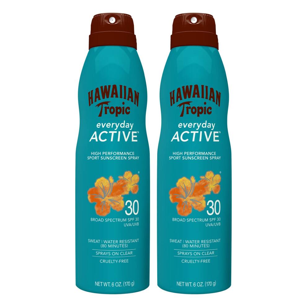 Hawaiian Tropic Everyday Active Clear Spray Sunscreen SPF 30 6oz Twin Pack | Hawaiian Tropic Sunscreen SPF 30 Sunblock Oxybenzone Free Su