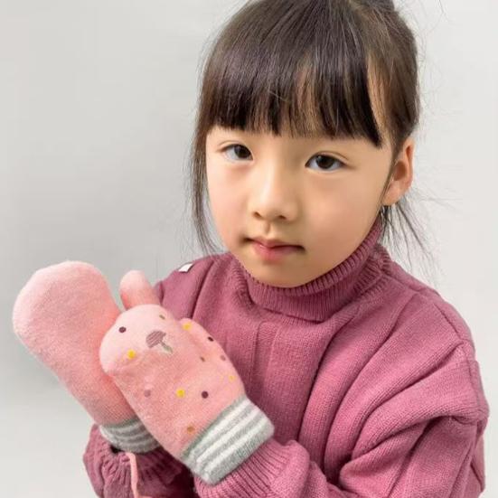 Kids Winter Gloves Cute Cartoon Plush Warm Gloves Fleece-Lined Thickened Windproof Gloves for Boys Girls Outdoor Playing
