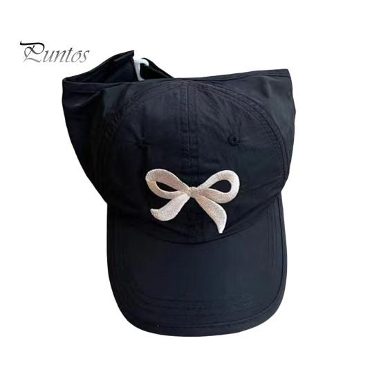 Детская бейсбольная шляпа с вышивкой и бантом, солнцезащитный козырек с длинными полями, хвостик с длинными полями, противоскользящая кепка для девочек, уличная походная шляпа, школьная фуражка