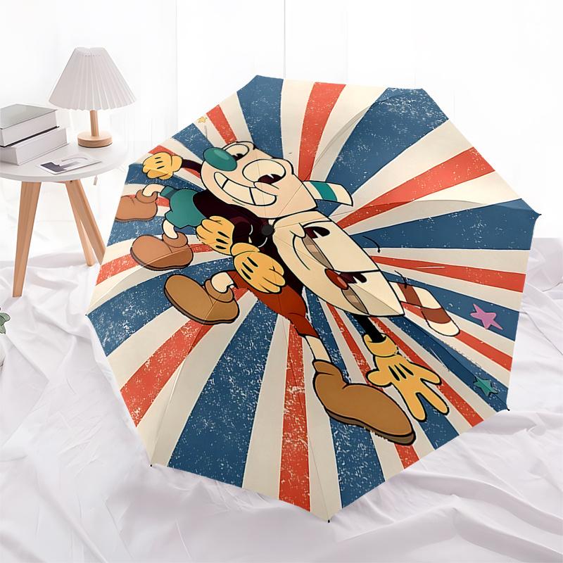 Cuphead & Mugman Automatic Folding Umbrella - 8 Bone Iron Frame, Portable Design for Outdoor Use, Perfect Gift for Fans and Travelers0104346