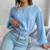Women's Fashion Casual Knitted Sweater Top With Twisted Cable Pattern, Lanterned Sleeves, And Waist-Cinching Design For Fall And Winter