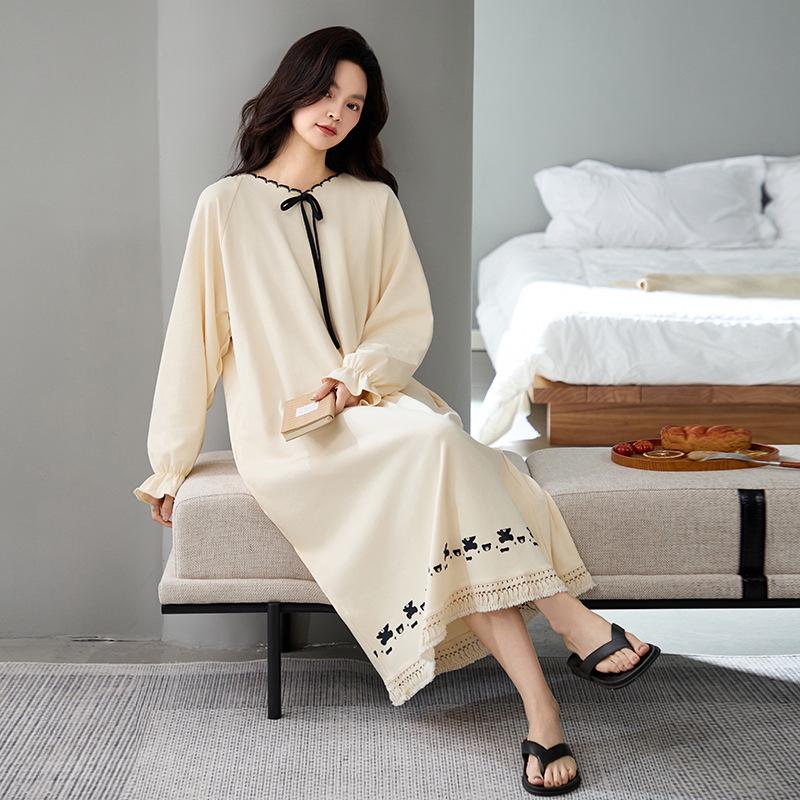 Женская ночная сорочка для беременных из 100% чистого хлопка с антибактериальным эффектом, в корейском стиле, с длинным рукавом - свободного кроя для осени/зимы/весны