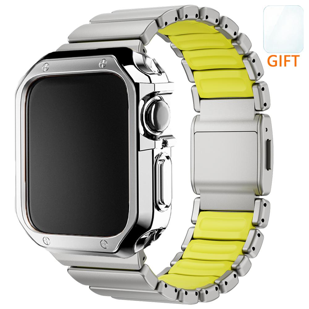 Титановый ремешок + ТПУ чехол для Apple Watch Ultra 3 2 49мм 46мм 45мм 44мм Мужской деловой браслет для iwatch 11 10 9 8 7 6 5 4 SE Ремешок