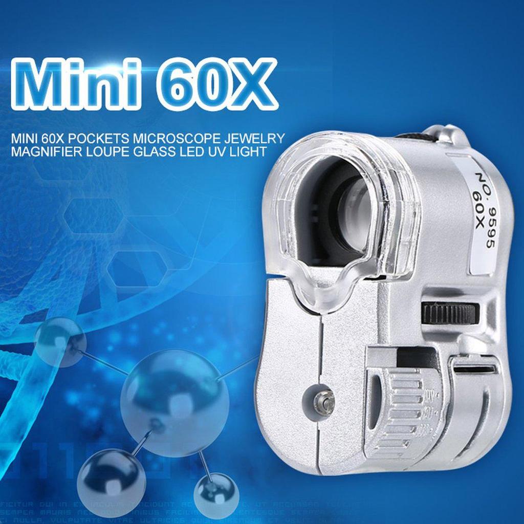 Мини-60 X Карманный Микроскоп Ювелирная Лупа Стеклянная Светодиодная УФ-светильник