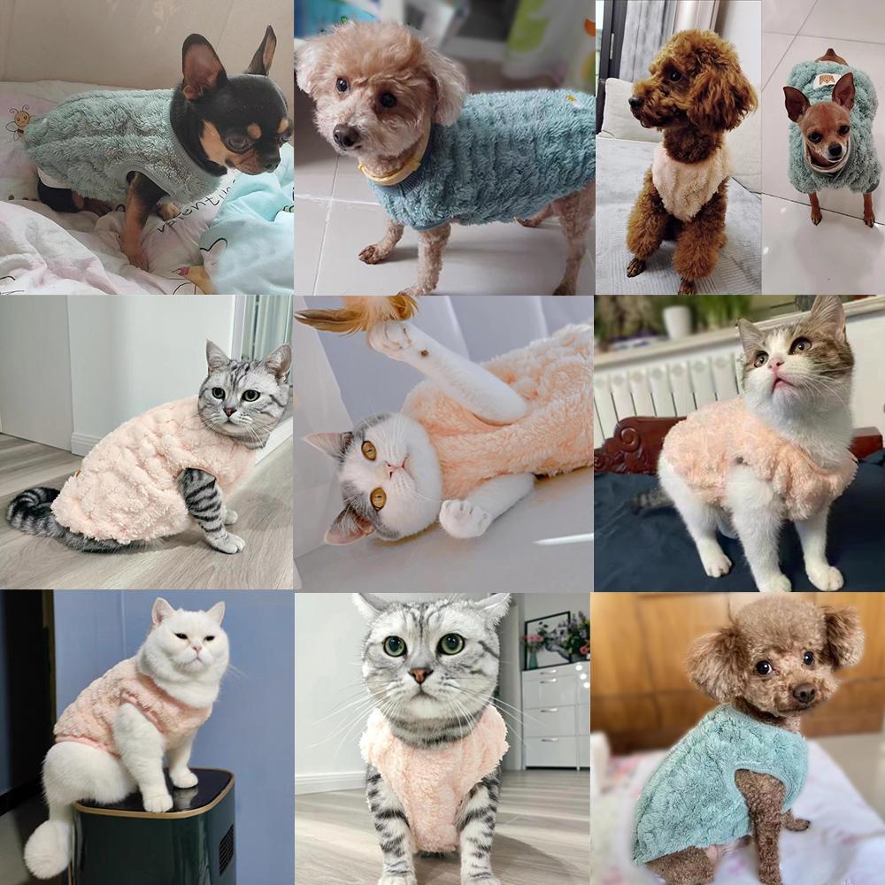 Зимняя флисовая одежда для собак, костюм для домашних животных для маленьких средних собак, кошек, мягкое теплое волнистое двустороннее пальто для котенка, свитер, наряд для щенка, французский бульдог, чихуахуа