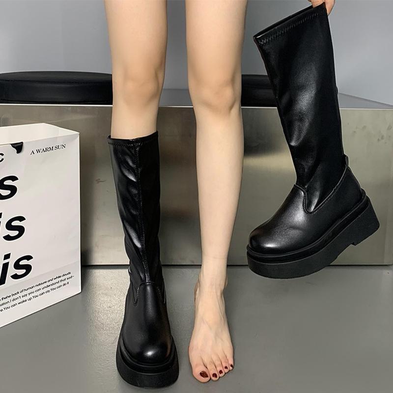 Fashion Platform Women High Boots Leather Shoes Women 2024 Trend Chelsea Boots Winter Fashion New Snow Boots Walking Dress Mujer Zapatos