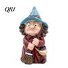 Halloween Witch Ornament on Broomstick Resin Figurine, Gnome Statue with Wizard Hat, For Shelf Vintage Spooky Decor for Desk Table, Gift Lovers