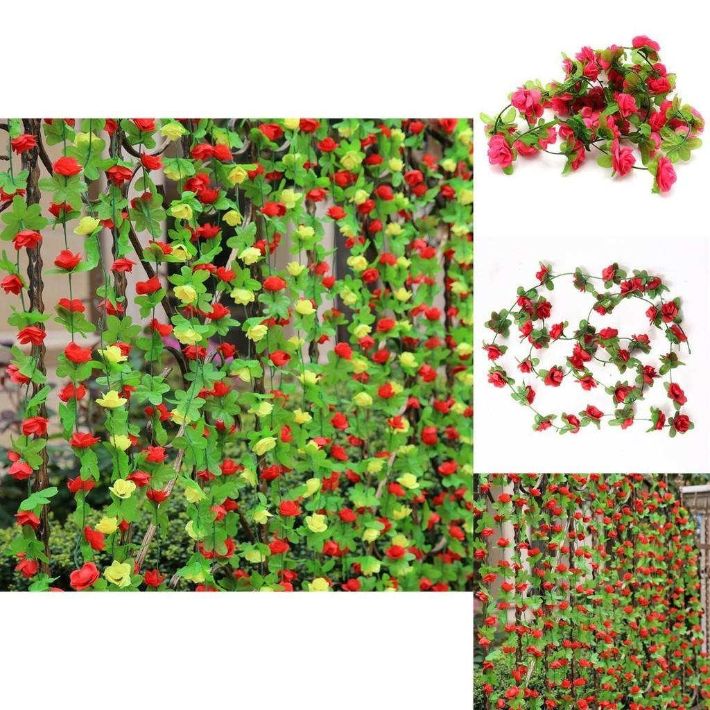 Lush And Vibrant Fake Silk Rose Artificial Flower Vine Ivy Leaf Garland For Home Decor