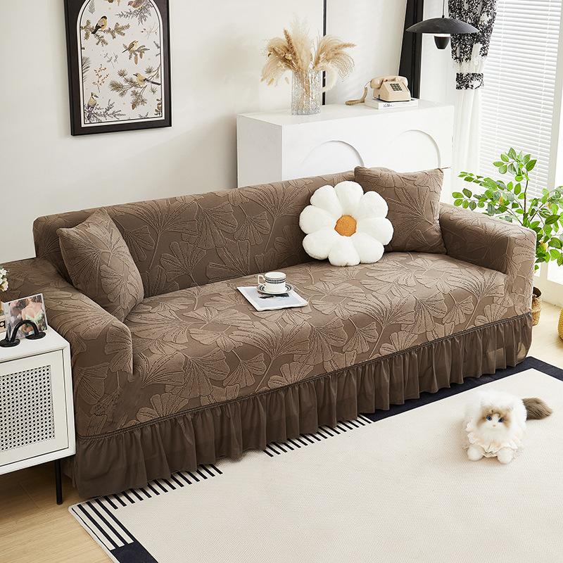 Чехол на диван с юбкой в виде листьев гинкго Комплект «Все включено» Универсальный Всесезонный Универсальный Новый Эластичный Защитный Чехол от царапин кошек