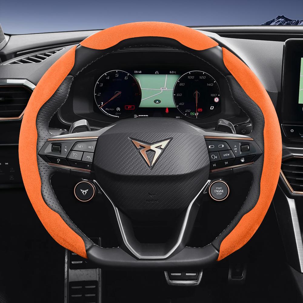 vcxja9 Suitable for Cupra Sports Suede Steering Wheel Cover with Split Snap-On Design for Models Such as Formentor, Leon Sportstourer, Born, Ateca,
