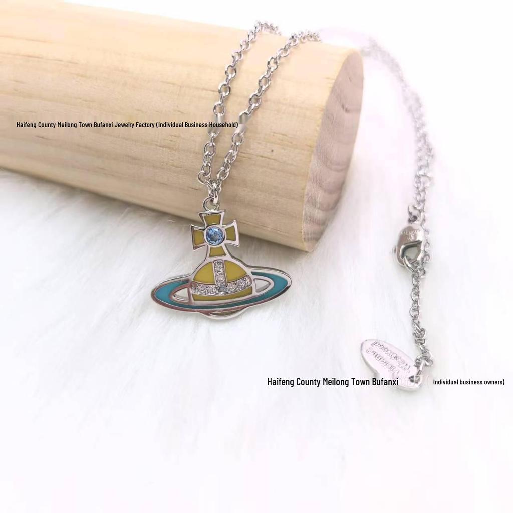 Стеклянный набор «Сатурн» от Concetta Cixi: Ожерелье, Браслет, Серьги-гвоздики - Женская Роскошная Панк-Цепочка на Ключицы